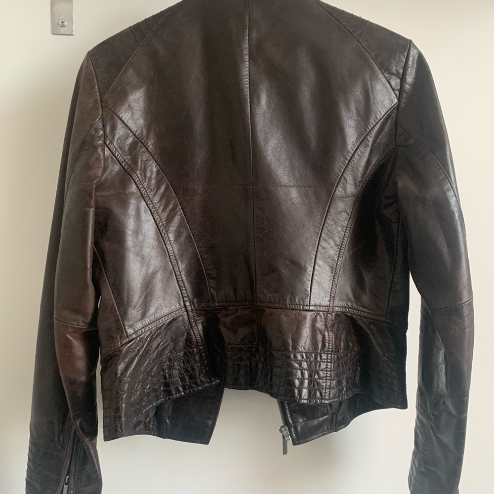 Cognac leather moto jacket Laundry by Shelli Segal - Picture 10 of 12